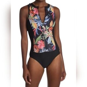 NWOT Next By Athena Malibu High Neck Zipper Front One Piece Swimsuit - Sz M